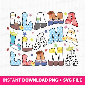 Toy Friends Llama Svg, Family Trip Svg, Letter Llama Svg, Family Vacation Svg, Doodle Llama Svg, arquivo Png para sublimação, download instantâneo
