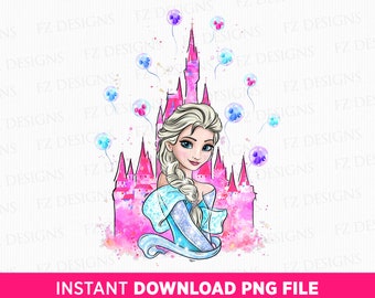 Watercolor Princess Png, Magical Kingdom Png, Mouse Ear Balloons Png, Family Trip Png, Family Vacation Png, Png File For Sublimation