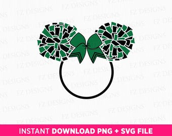 Cheerleader Mouse Ears SVG, Pom Pom Girl, Bow, PNG (Instant Download)