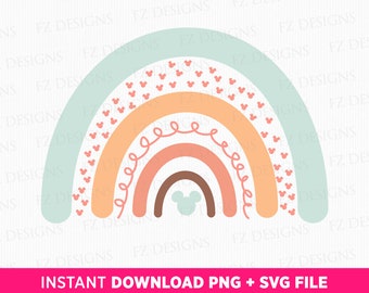 Pastel Boho Mouse Rainbow SVG, Cricut en afdrukbaar png-bestand