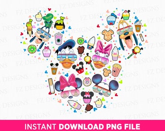 Mouse and Friends Vacation PNG, Snacks, Ear Design (PNG File)