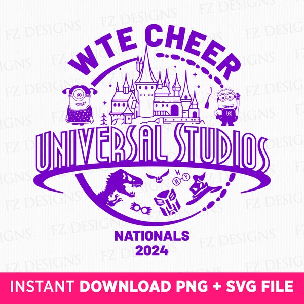 WTE Cheer Nationals 2024 Svg, Magical Kingdom Svg, Universal Studios Svg, Retro Cheer Svg, Cute Characters, Png Svg Files For Print