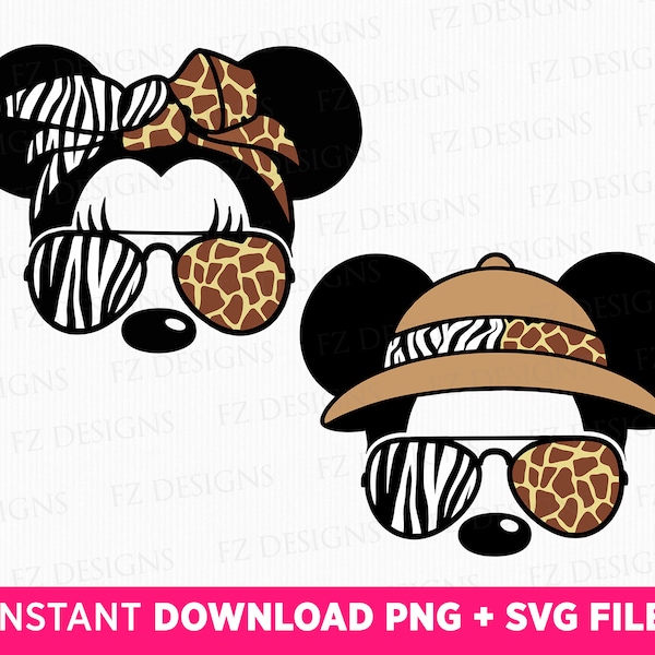 Bundle Safari Mouse Couple Svg, Family Safari Trip Svg, Matching Family Couple Svg, Safari Bandana, Safari Hats, Png Files For Sublimation