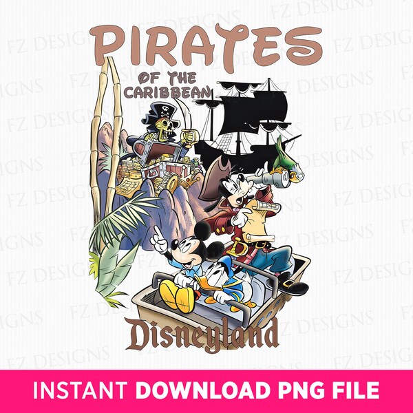 Pirates Of The Caribbean Png, Family Vacation Png, Retro Pirates Mouse and Friends Png, Treasure Hunters Png, Png File For Sublimation