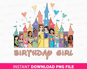 Princess Birthday Girl PNG, Magical Kingdom Design (Digital Download)
