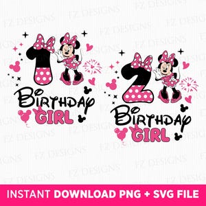 Funny Mouse Birthday Svg, Birthday Girl Svg, First Birthday Svg, 2 Years Old Birthday Svg, Png Svg Files For Sublimation, Instant Download