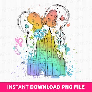 Watercolor Magical Kingdom Png, Mouse Ear Castle Png, Retro Colorful Castle Png, Sublimation Design Png, Magic Kingdom Png, Instant Download