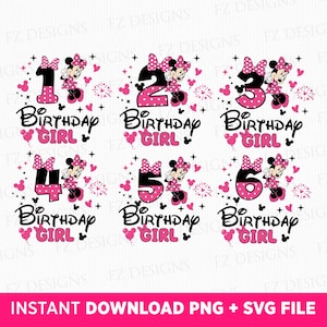 Bundle-Geburtstagskind-Svg, süße Maus Geburtstags-Svg, Geburtstagszahlen Svg, alles Gute zum Geburtstag Svg, Png-Svg-Dateien für Sublimation, sofortiger Download