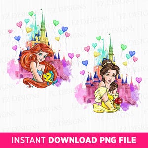 Princess Png, Watercolor Magical Kingdom Png, Balloons Png, Family Trip Png, Family Vacation Png, Girls Trip Png, Png Files For Sublimation