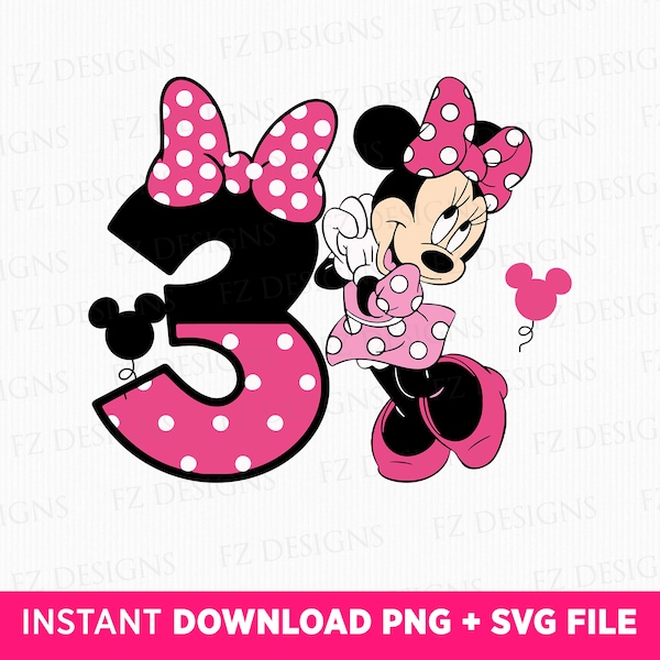 Cute Mouse Birthday Svg, Birthday Girl Svg, 3 Years Old Birthday Svg, Happy Birthday Svg, Png Svg Files, Instant Download