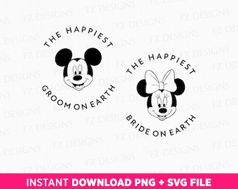 The Happiest Bride and Groom On Earth Svg, Mouse and Friend Svg, Family Vacation Svg, Family Trip Svg, Png Svg Files For Print