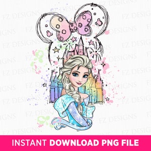 Watercolor Frozen Princess Png, Watercolor Magical Castle Png, Family Trip Png, Mouse Ear Castle, Vacay Mode Png, Sublimation Design Png
