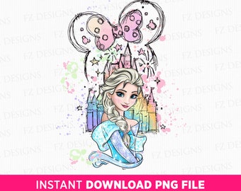 Acquerello Principessa Frozen Png, Acquerello Castello Magico Png, Viaggio in Famiglia Png, Castello Orecchie di Topo, Modalità Vacanza Png, Disegno a Sublimazione Png