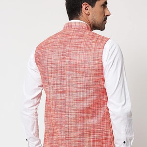 Men's Pure Cotton Indian Traditional Nehru Jacket Textured Pattern Modi Jacket for Wedding Waistcoat Ethnic Jacket Modi Nehru Jacket image 3