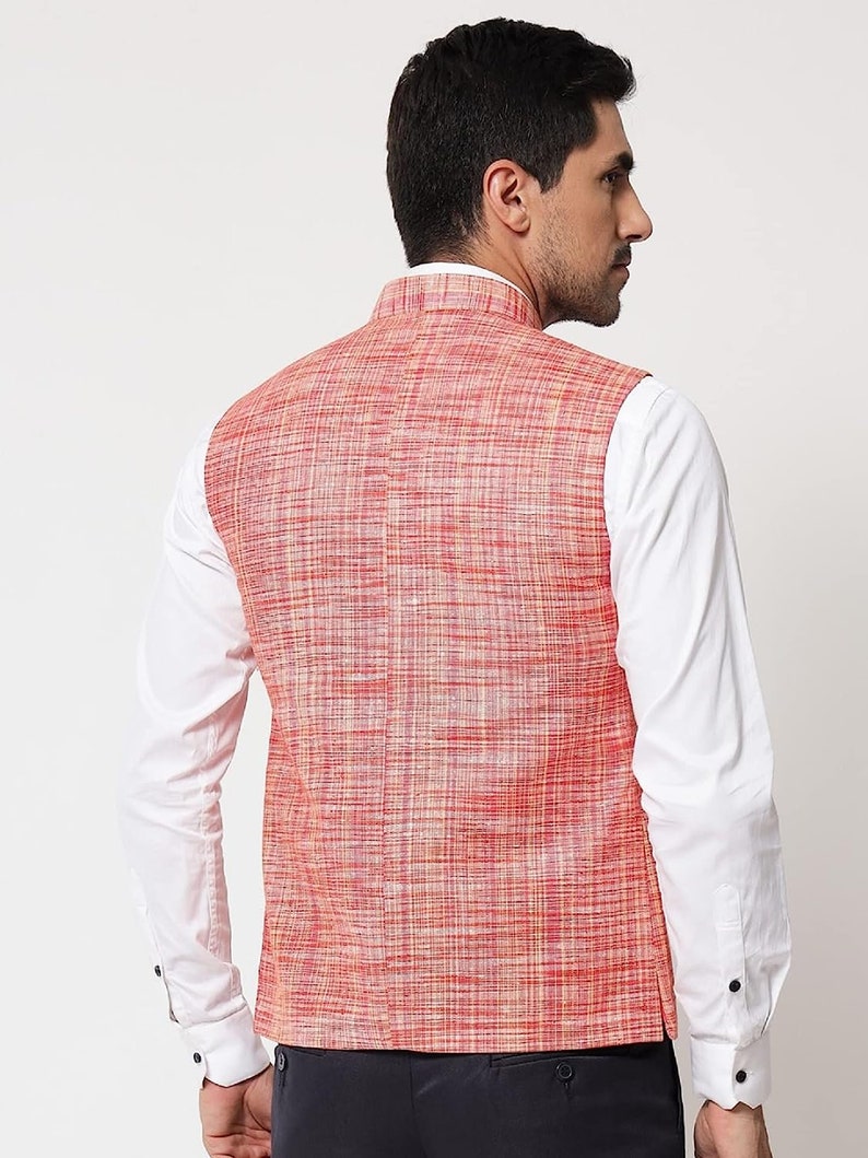 Men's Pure Cotton Indian Traditional Nehru Jacket Textured Pattern Modi Jacket for Wedding Waistcoat Ethnic Jacket Modi Nehru Jacket image 3