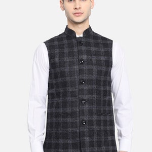 Indiase traditionele Nehru-jas zuiver wol heren Modi-jas voor bruiloft etnische jas geruit patroon Modi Nehru-jas