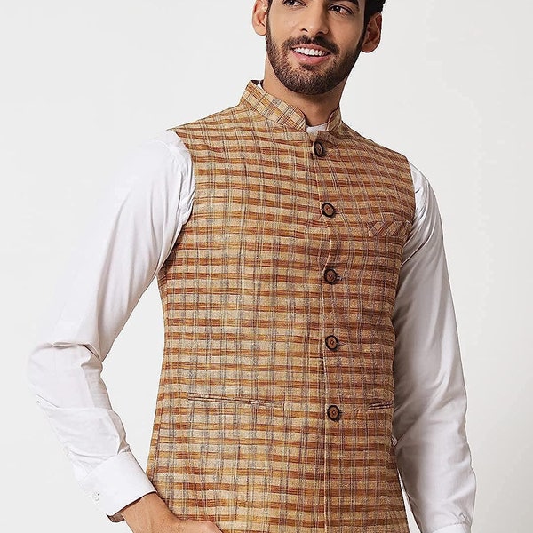 Small Check Patterns - South Cotton Nehru Jacket