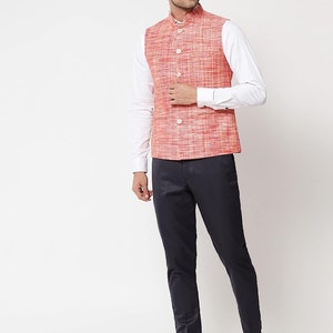 Men's Pure Cotton Indian Traditional Nehru Jacket Textured Pattern Modi Jacket for Wedding Waistcoat Ethnic Jacket Modi Nehru Jacket image 2