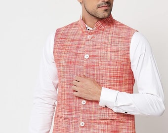 Men's Pure Cotton Indian Traditional Nehru Jacket Textured Pattern Modi Jacket for Wedding Waistcoat Ethnic Jacket Modi Nehru Jacket