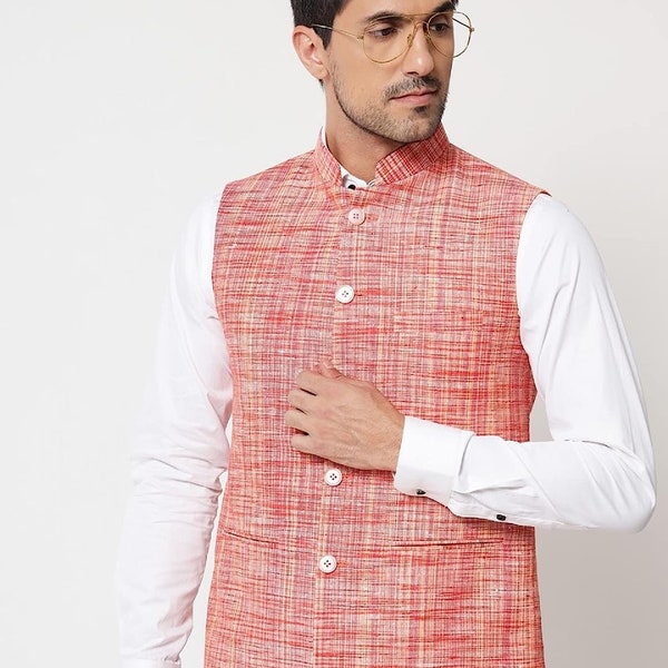 Men's Pure Cotton Indian Traditional Nehru Jacket Textured Pattern Modi Jacket for Wedding Waistcoat Ethnic Jacket Modi Nehru Jacket