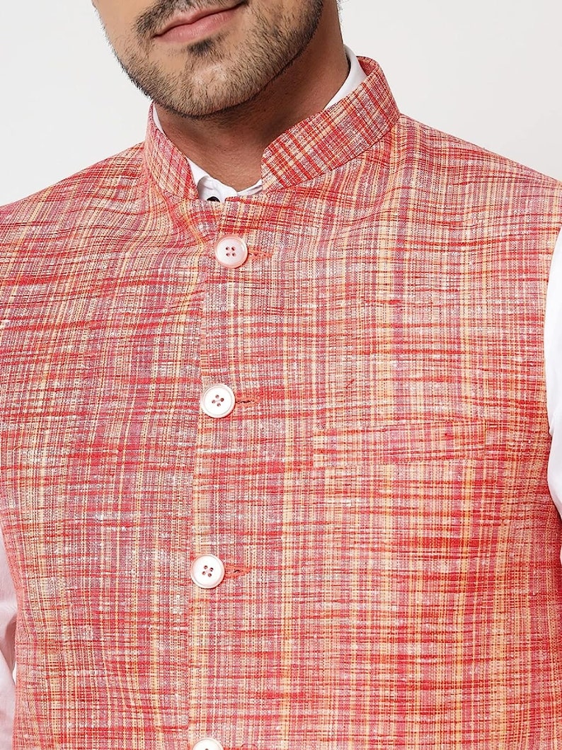 Men's Pure Cotton Indian Traditional Nehru Jacket Textured Pattern Modi Jacket for Wedding Waistcoat Ethnic Jacket Modi Nehru Jacket image 4