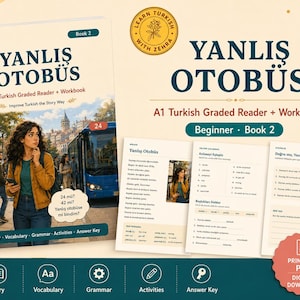 A1 Turkish Graded Reader PDF, Beginner Story Workbook, Yanlış Otobüs, Turkish Reading Activities
