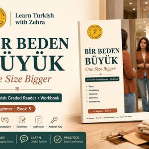 A1 Turkish Graded Reader PDF | Bir Beden Büyük Clothing Shopping Story Workbook | Vocabulary Grammar Activities