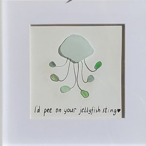 Handcrafted Seaglass Art Frame for Beach Lovers, Seaglass Jellyfish Picture, Unique Seaglass Present, Ideal Sea Glass Gift for Best Friend