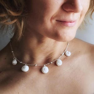 Delicate Seashell Necklace – Silver Beaded Chain with Real Mini Shells, Ocean-Inspired Jewelry, One-of-a-Kind Unique Gift, Sea Lover Gift