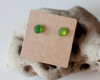 Handmade Stud Sea Glass Earrings, Minimalistic Sea Glass Earrings, Valentine Day Jewelry Gift, Sea and Ocean Lover Gift, Beach Jewelry