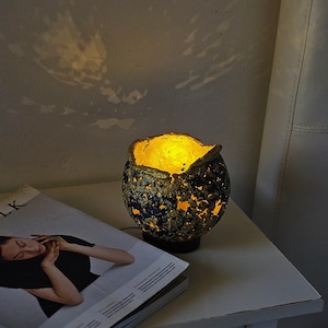 Cosmic Ambient Light. Eco-Friendly Table Lamp. Magic Paper Mache Ambient Light for Home Decor. Sustainable Paper Mache Lamp, Volcanic Lamp