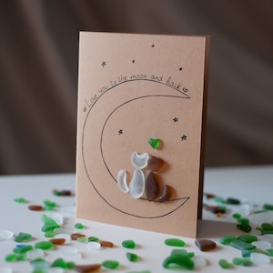 Unieke handgemaakte zeeglas Valentijnsdagkaart, cadeau voor kattenliefhebbers, liefdescadeau, huisdierenminnaarcadeau, grappige katten, kiezelkunst, cadeau voor hem