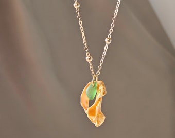 Sea Glass Shell Necklace, Handmade Coastal Pendant