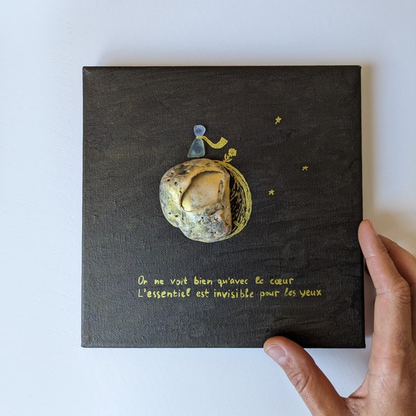 Unique Le Petit Prince Handmade Wall Art: Little Prince and Rose, Handcrafted Shell and Seaglass Book Lovers Christmas Gift, New Year Gift