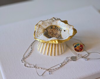 Plato de conchas con decoupage, adorno de pez, decoración costera para el hogar