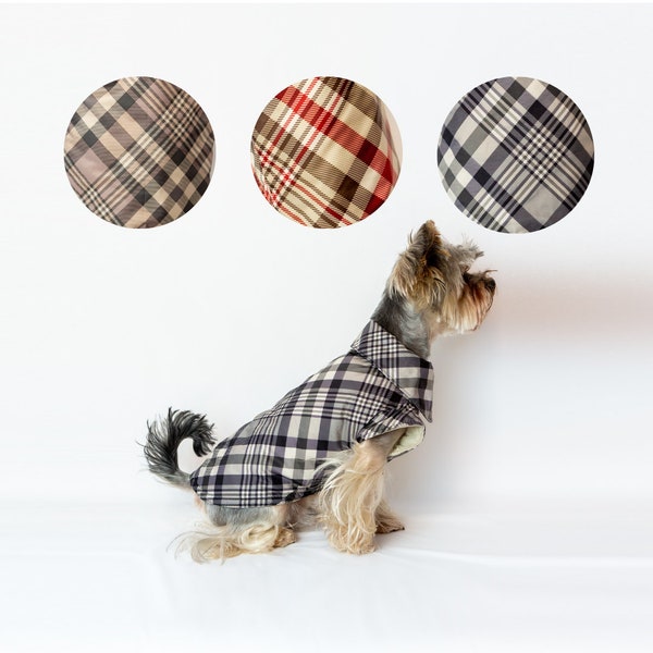 PRÊT À EXPÉDIER Veste pour chien d'inspiration Sherlock dans un motif à carreaux classique, conçue pour protéger votre ami à quatre pattes de la pluie et du vent.