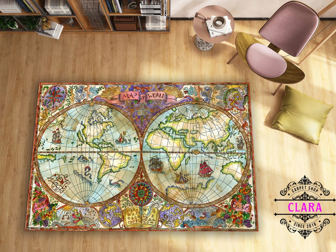 Old World Map Rug Vintage Map Rug Vintage World Map Rug Etsy