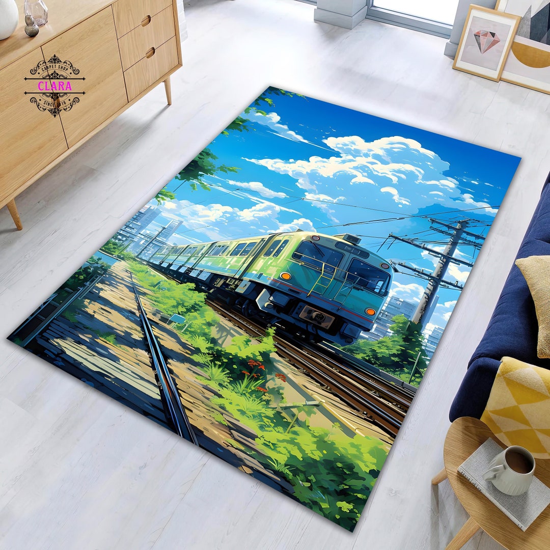 Train Landscape Rug Kids Room Rug Vintage Train Steam Train Etsy