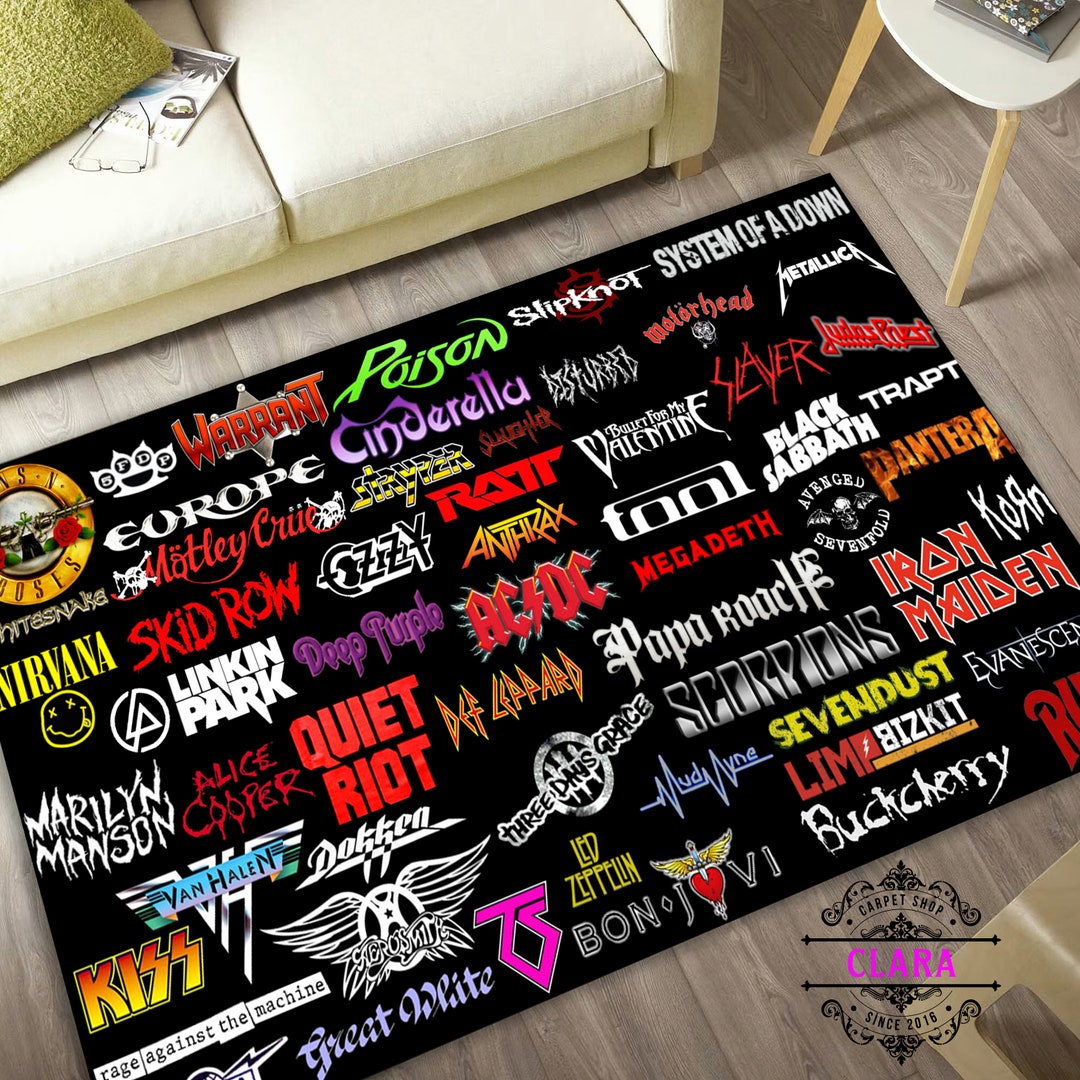 All Rockn Roll Bands Rug, Metal Music Rug, Rock Music Rug, Musician Rug