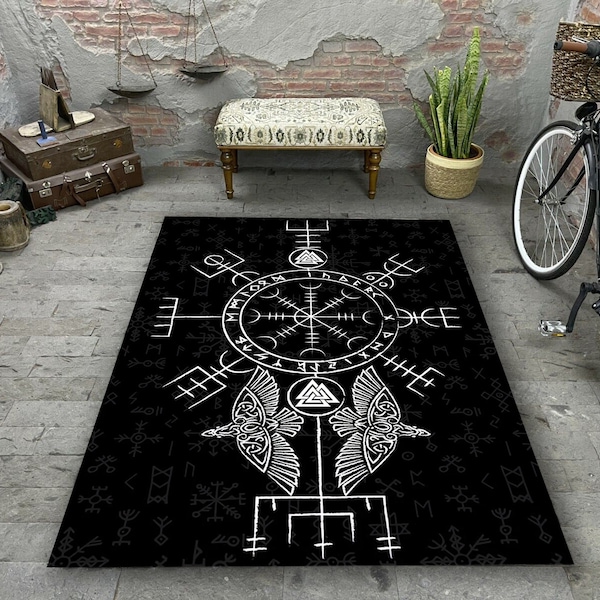Viking Scandinavian Symbol Carpet, Mythology Nordic Rug, Viking Decor, Yggdrasil Decor Carpet, Viking Wall Decor, Nordic Decor, Modern Mat