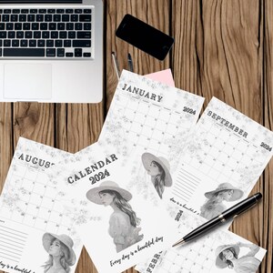 Black and White Printable Calendar 2024 - Etsy