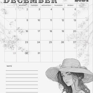 Black and White Printable Calendar 2024 - Etsy
