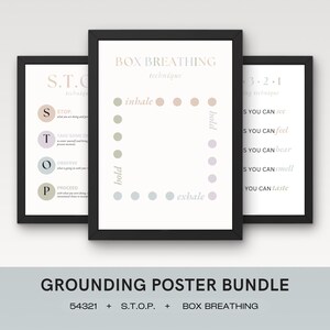 Grounding Technique Poster Bundle | Mindfulness & Coping Skills | Therapist Office Decor | Classroom Wall Art | Printable Digital Download