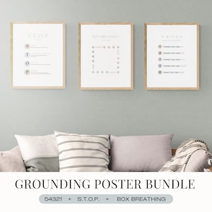 Grounding Technique Poster Bundle | Mindfulness & Coping Skills | Therapist Office Decor | Classroom Wall Art | Printable Digital Download