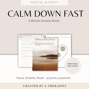 Kit de herramientas para calmarse rápidamente / Descarga imprimible de 5 minutos para la ansiedad + audio / Reinicio del sistema nervioso + Ejercicios de conexión a tierra