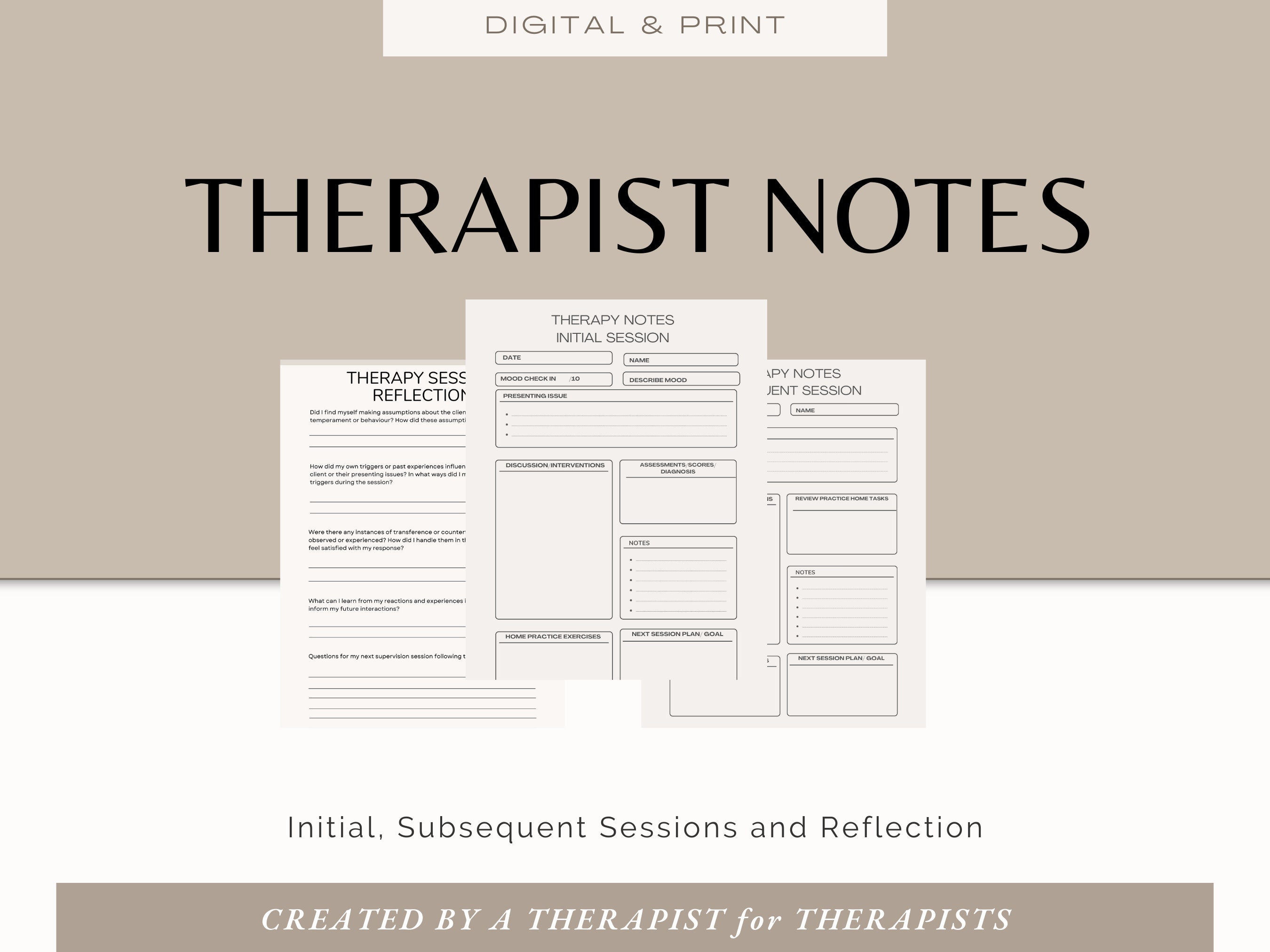 Therapist Notes Template: Session Reflection, Supervision (digital PDF ...