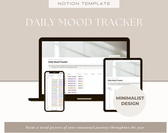 Minimalist Notion Mood Tracker Template: Mental Wellness Journal (Digital Download)