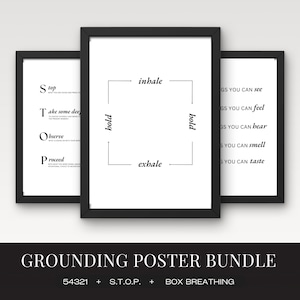 Grounding Technique Poster Bundle | Mindfulness & Coping Skills | Therapist Office Decor | Classroom Wall Art | Printable Digital Download