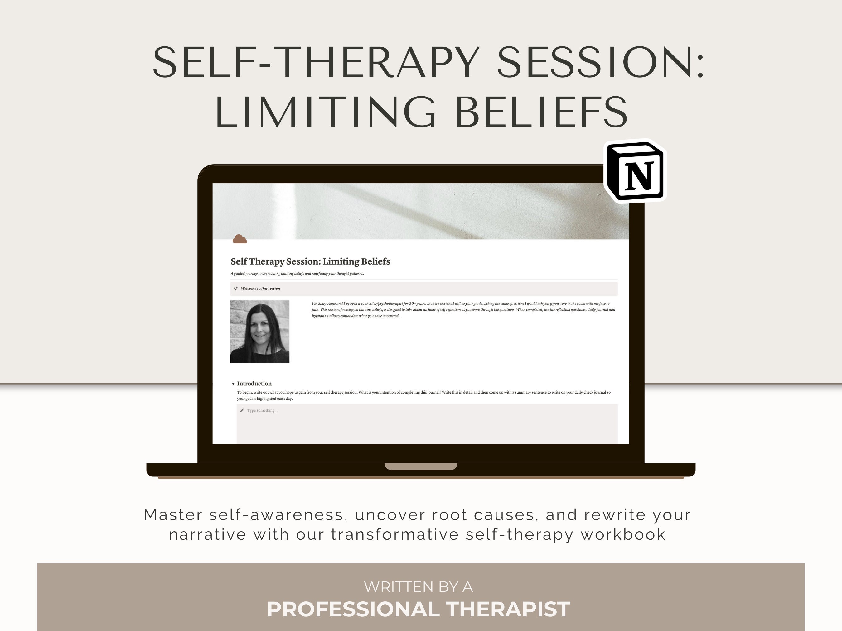 Limiting Beliefs Self Therapy Journal Notion Template | Self-Guided Growth Healing Worksheet | Negative Thoughts Anxiety Stress Depression