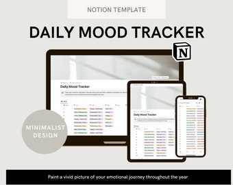 Modèle Notion de suivi de l'humeur | Journal de l'humeur | Design minimaliste | Santé mentale et bien-être | Bien-être émotionnel | Carte de l'humeur numérique